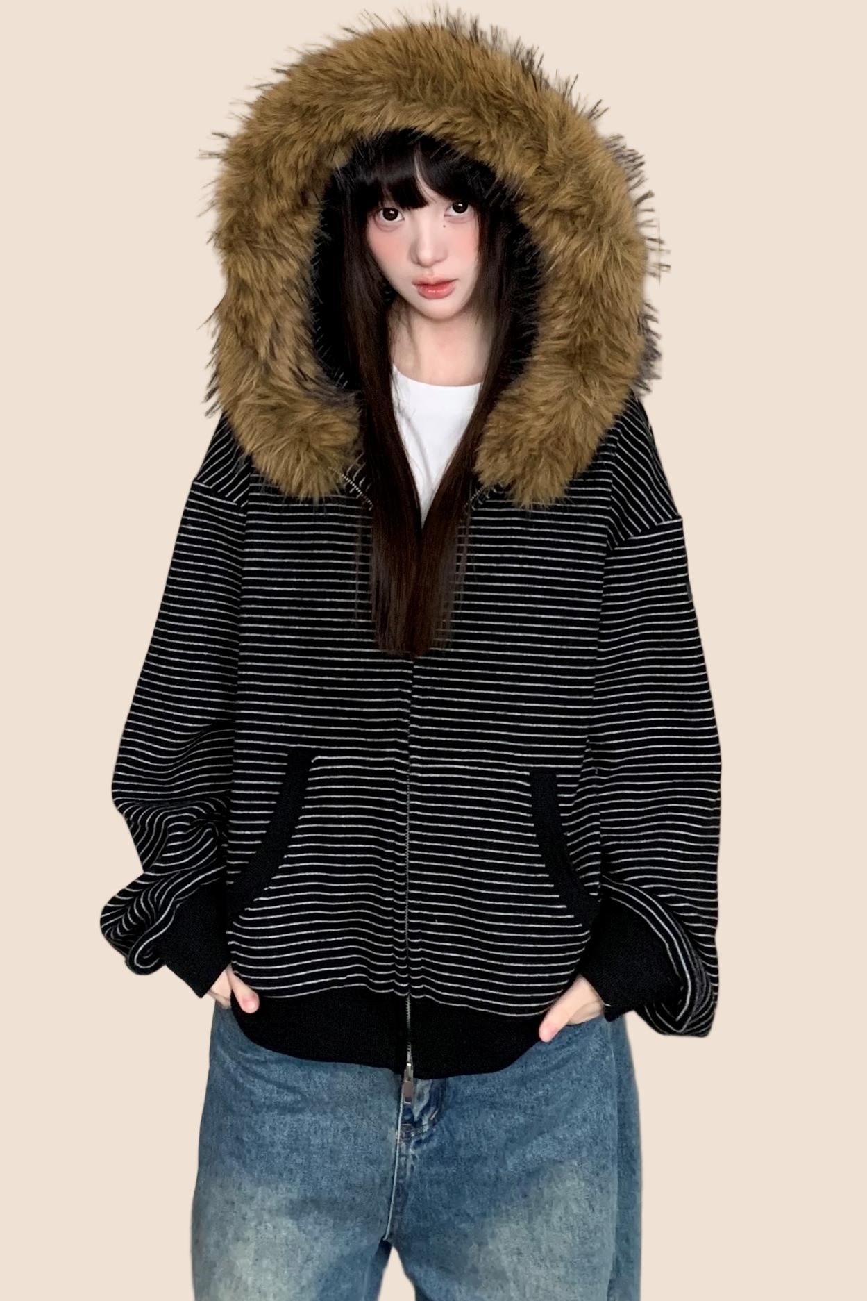 Vintage Striped Hooded Jacket