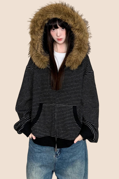 Vintage Striped Hooded Jacket