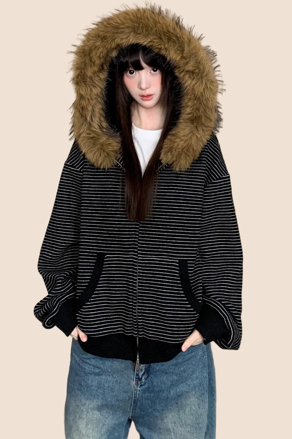 Vintage Striped Hooded Jacket