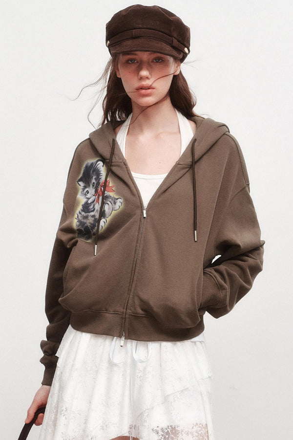 Luminous Kitten Print Hooded Jacket