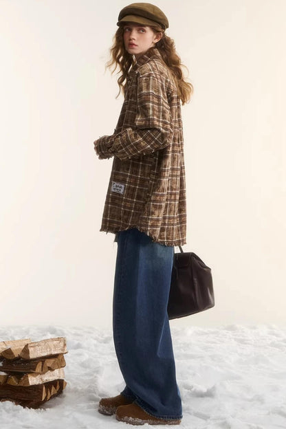 Lace-Trimmed Plaid Shirt