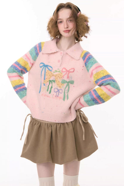Rainbow Stripe Bow Sweater