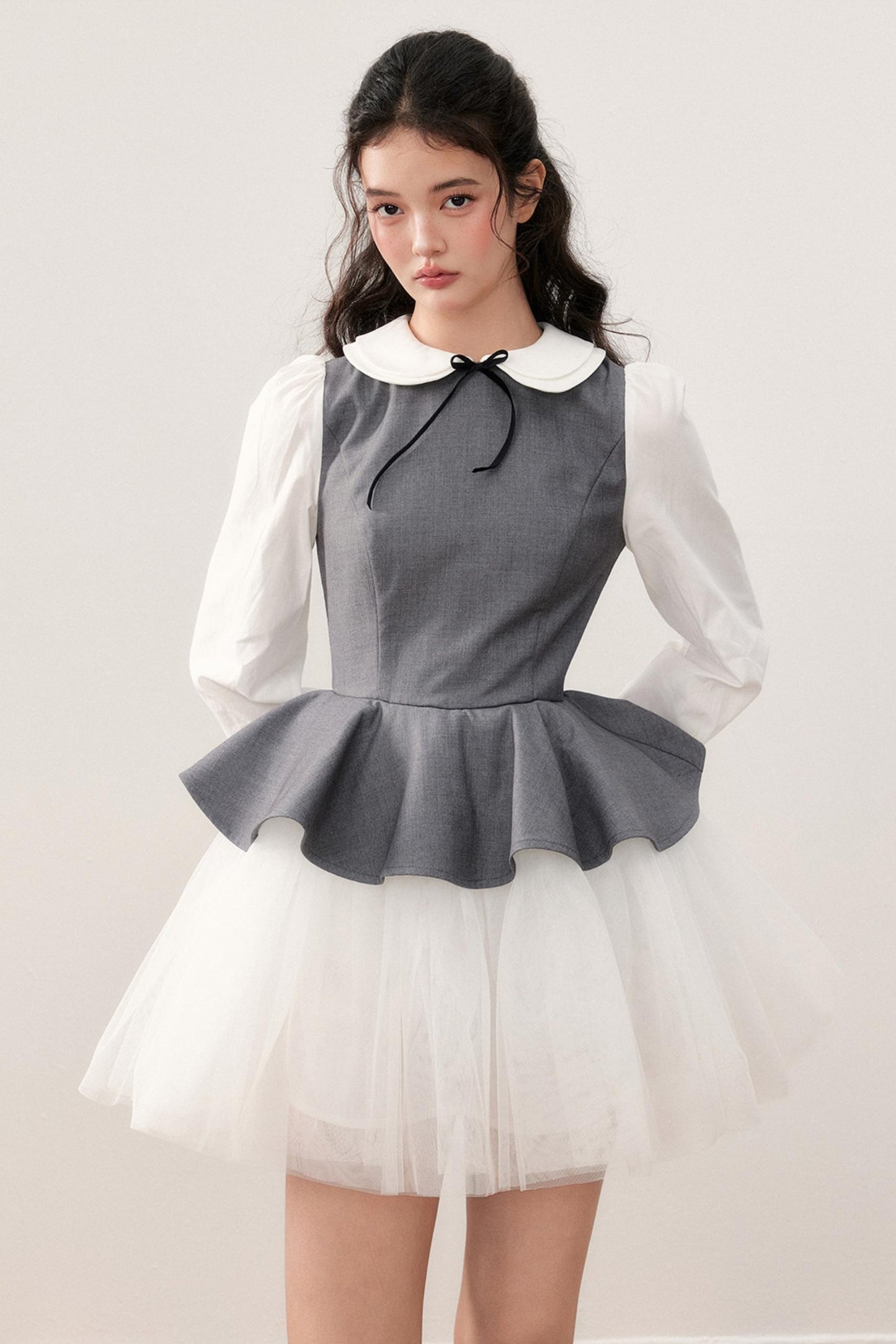 Doll Collar Princess Patchwork Puffy Dress