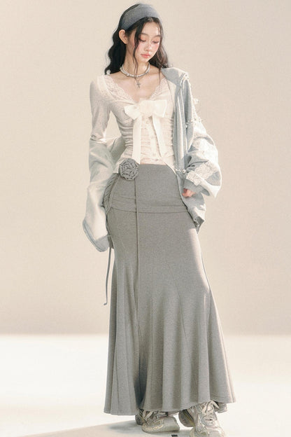 Gray Fishtail Long Skirt