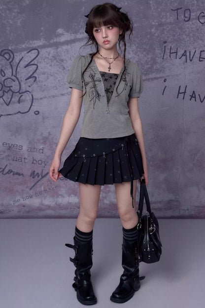 Gray Cross Hooded Top