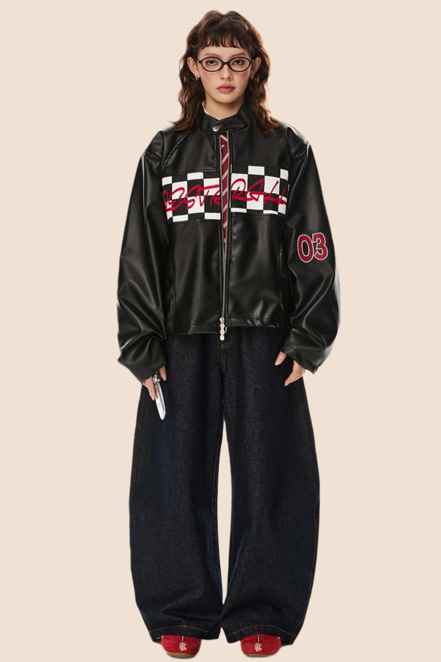 Racing Style Loose Biker Jacket
