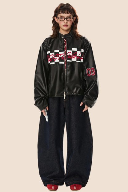 Racing Style Loose Biker Jacket