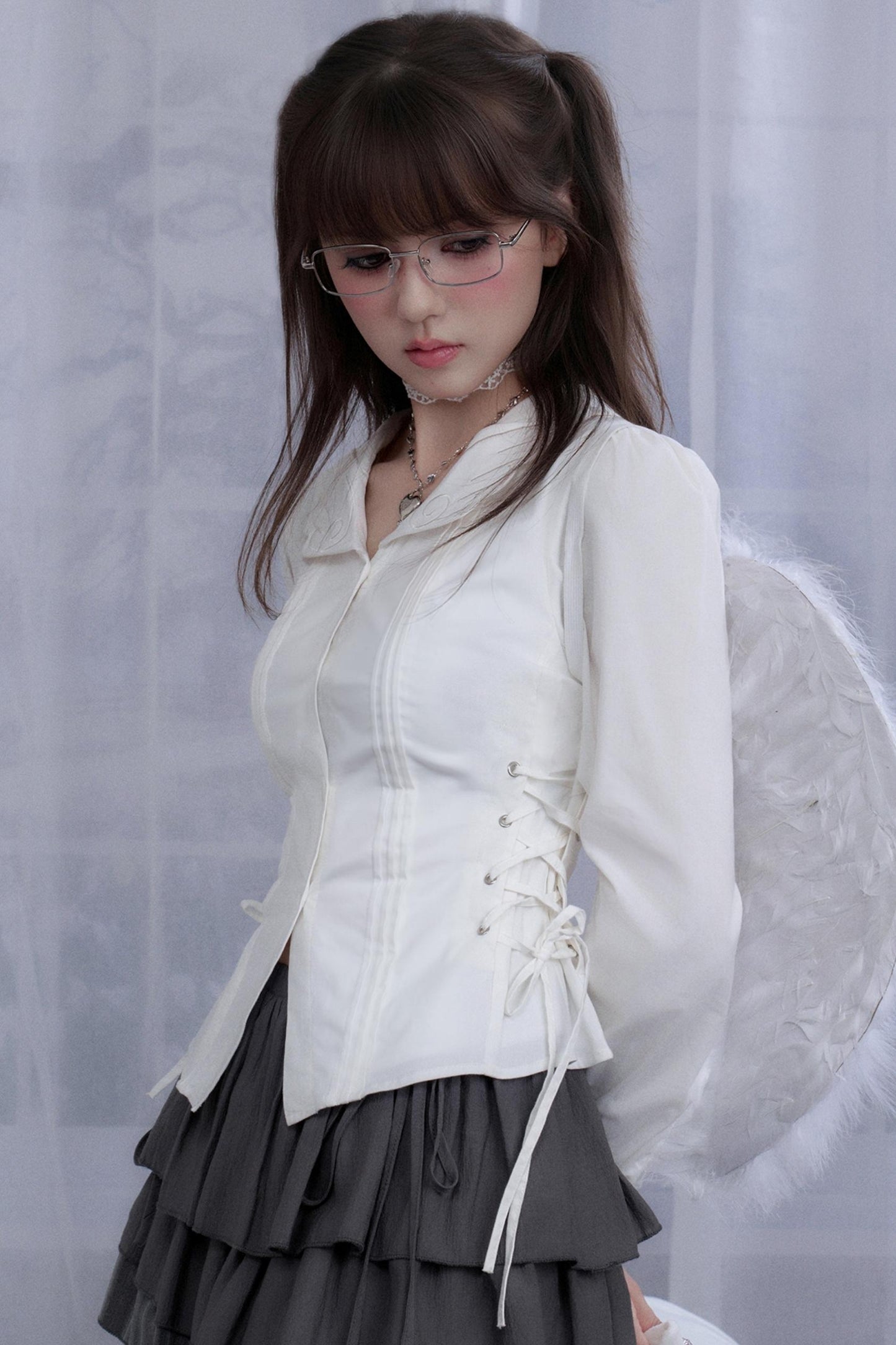 White Waist Lace Shirt Set-Up
