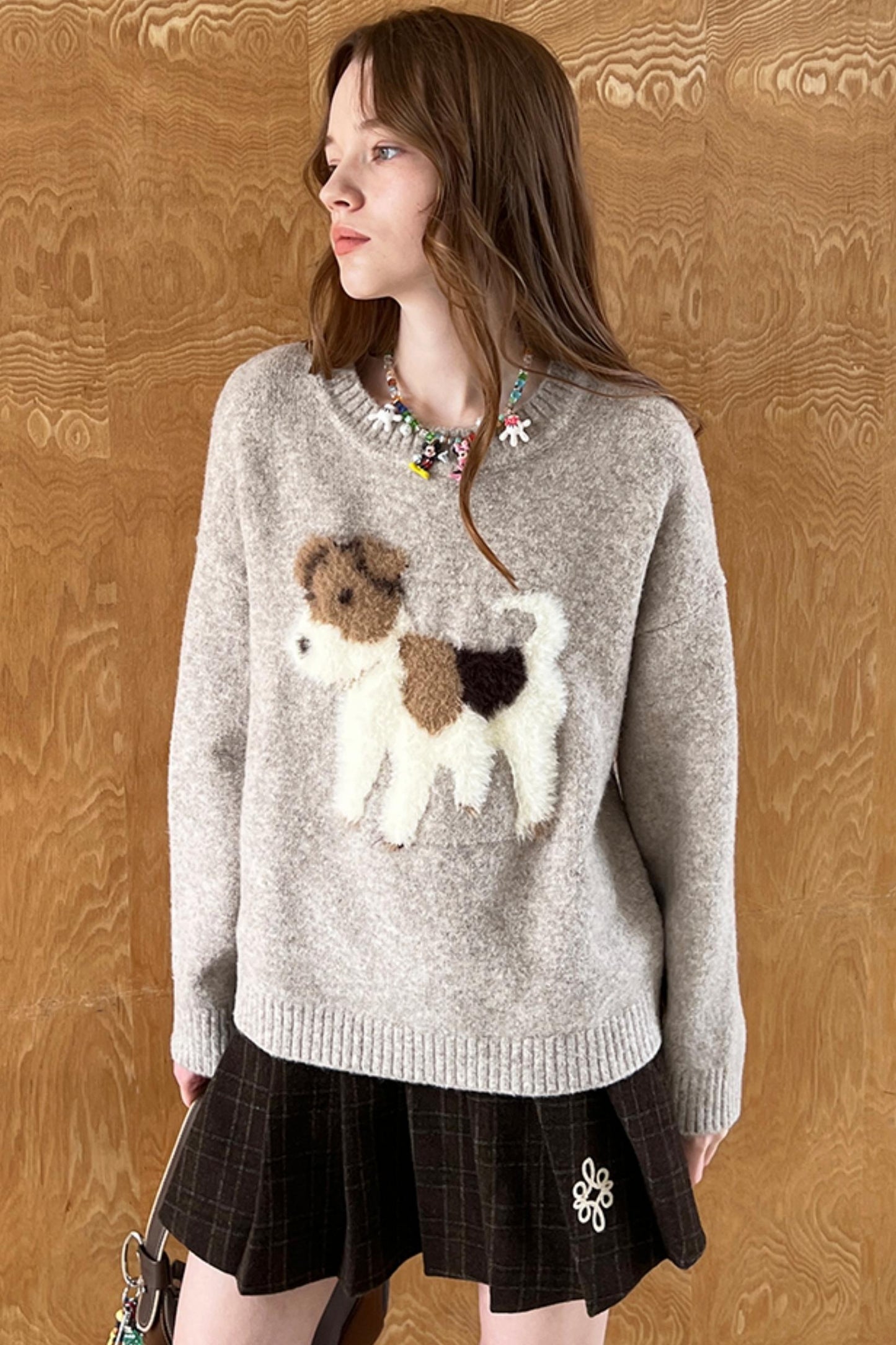 Cute Puppy Jacquard Pullover Sweater