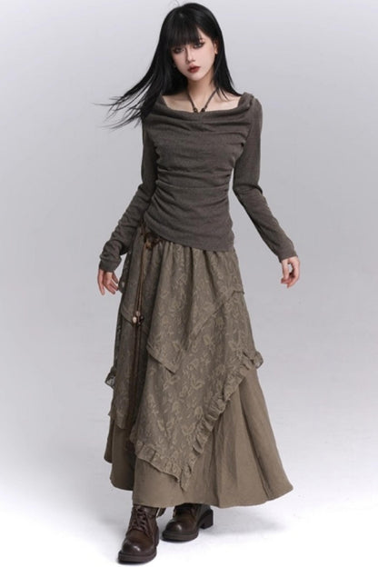 Coffee Lace Long Skirt