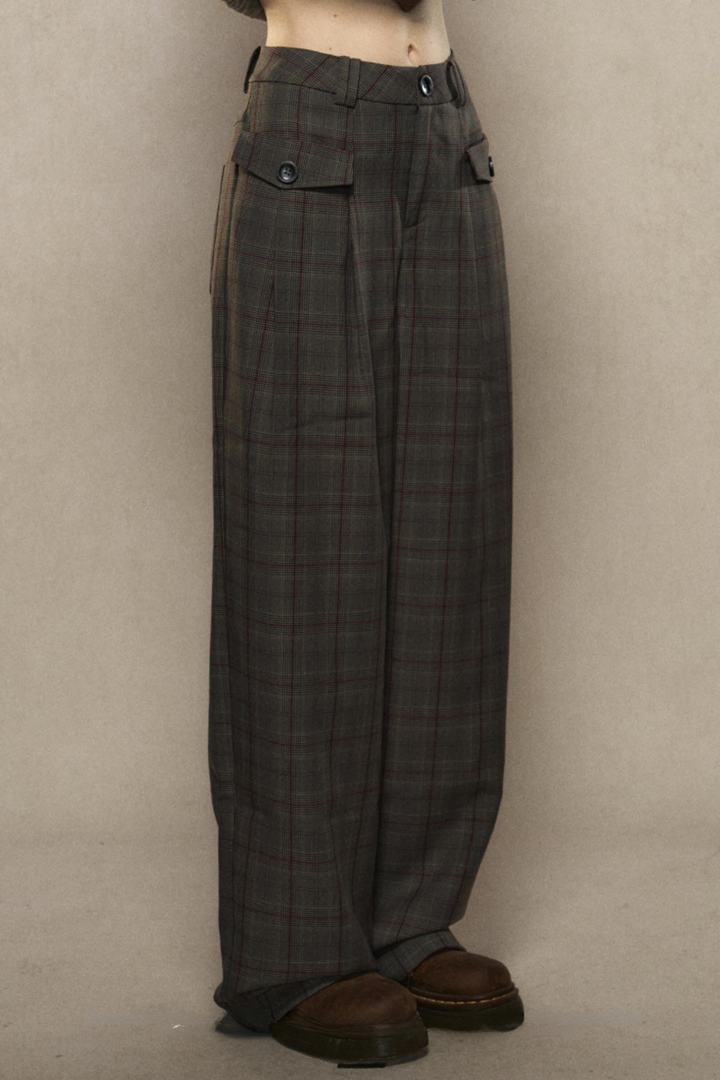 LOLOL ® 24FW Maillard Vintage Straight Wide-leg Plaid Pants Women's Autumn Plaid Pants Loose Trousers