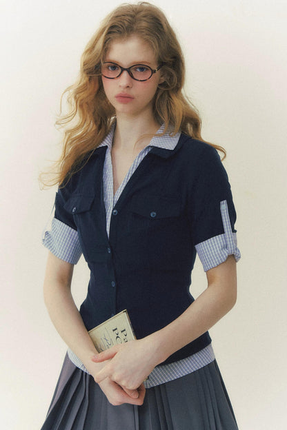 Kariertes Patchwork-Polo-Hemd