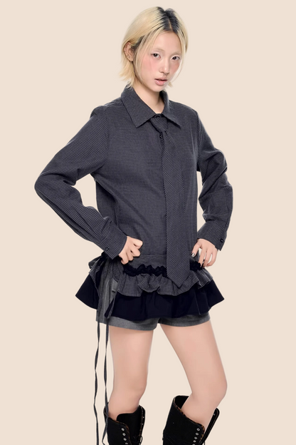 Kariertes Retro Faltenbluse