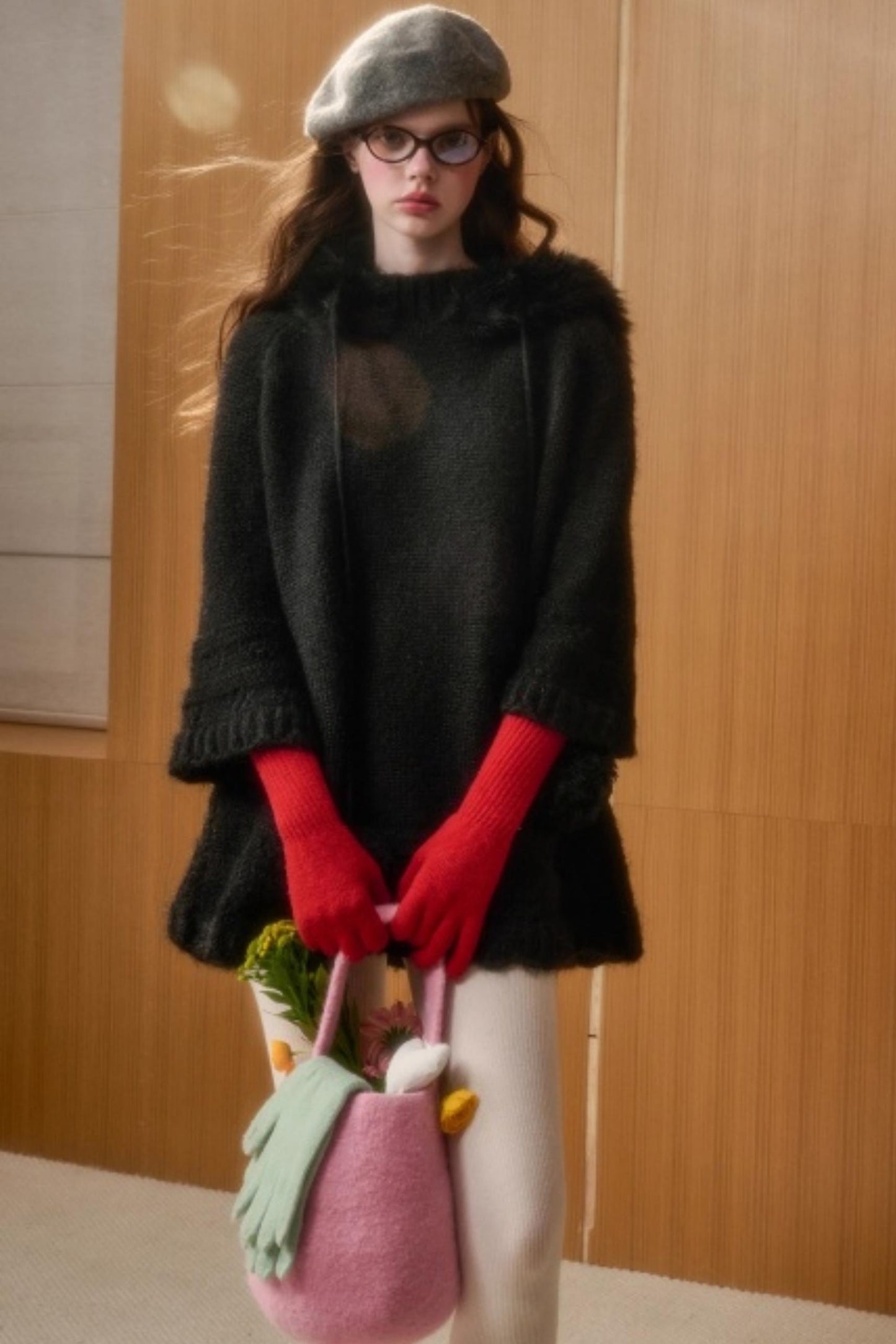 Hooded Wool Cape Dress