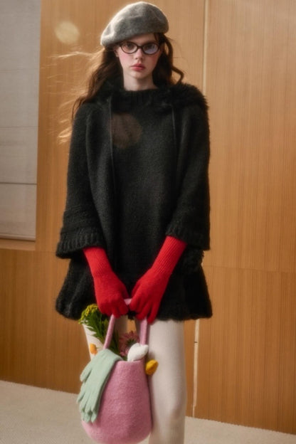 Hooded Wool Cape Dress