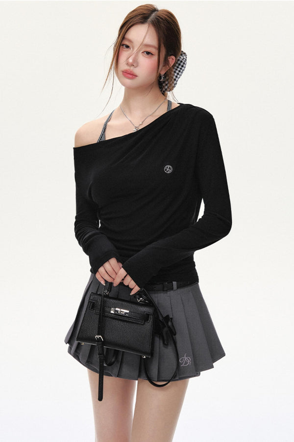 Asymmetrical Pleated Long Sleeve Tee