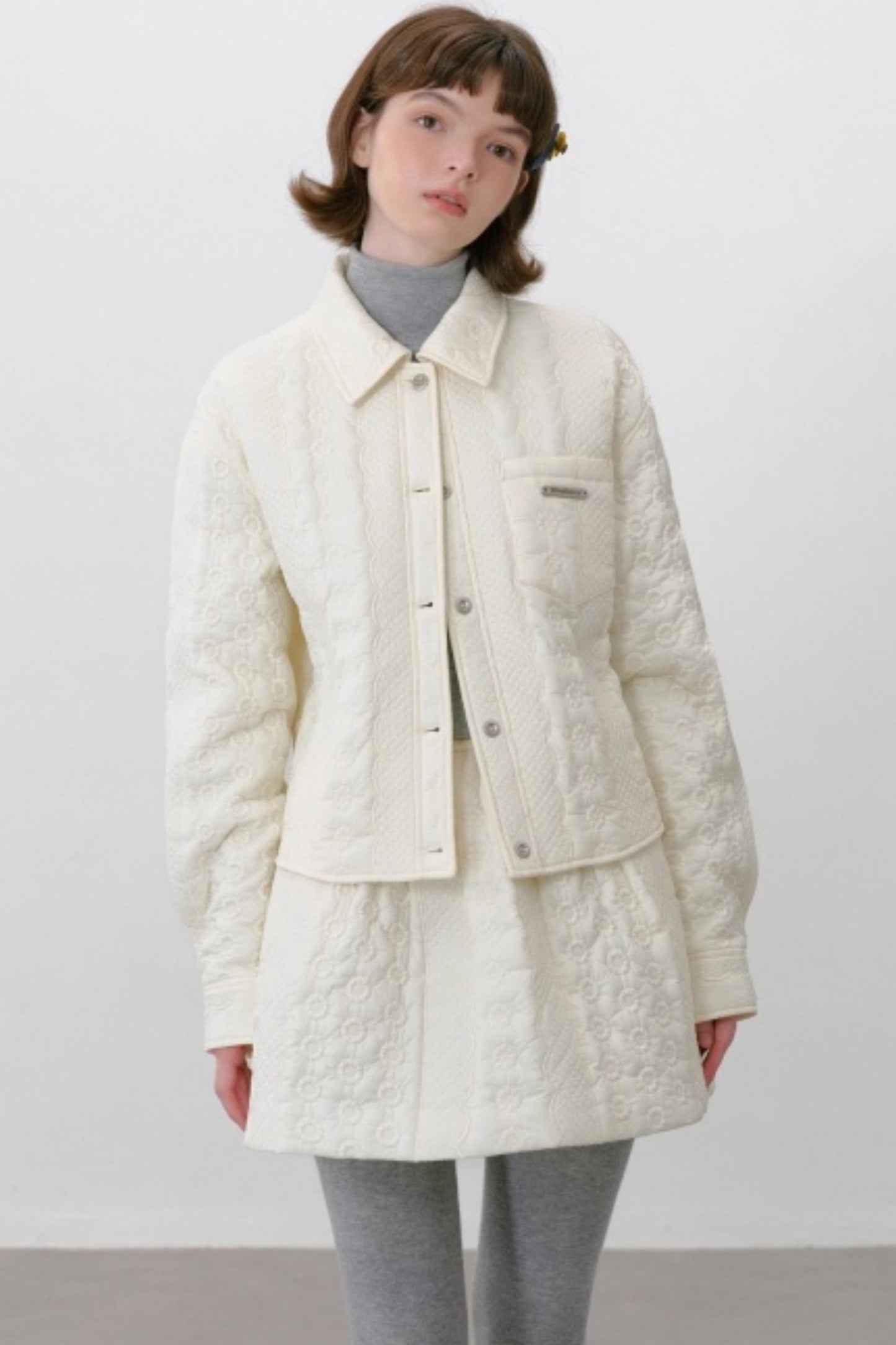 Lapel Dropped Shoulder Quilted Jacket