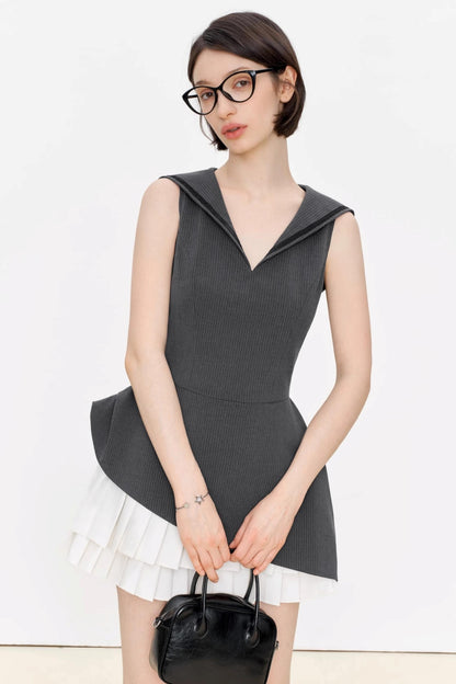 Positive Navy V-Neck A-Line Dress