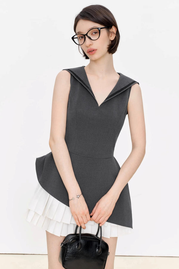 Positive Navy V-Neck A-Line Dress