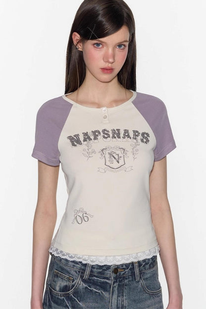 American Retro Contrast Raglan Crop Top