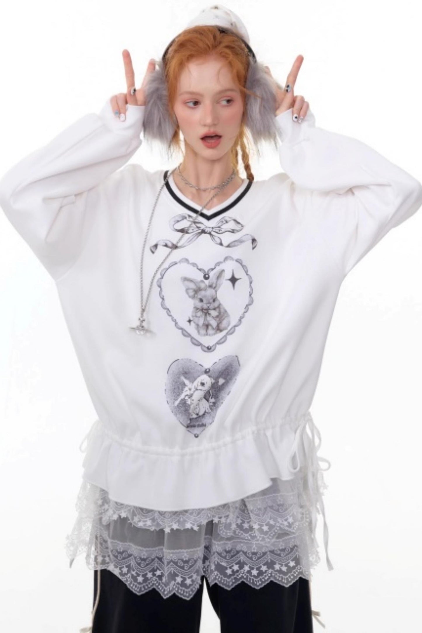 Retro Rabbit V-Neck Sweatshirt