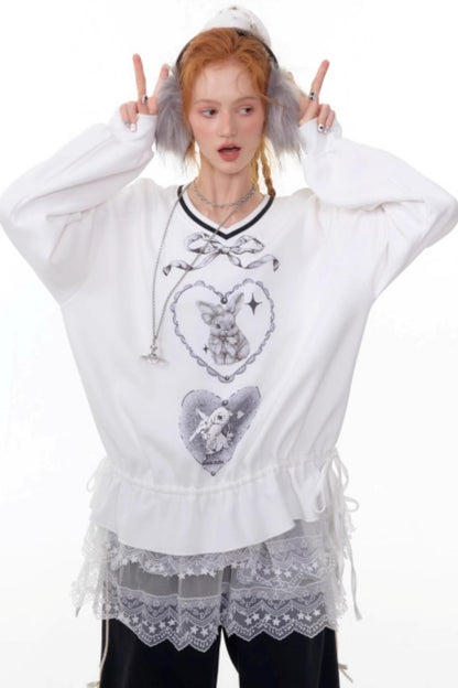 Retro Rabbit V-Neck Sweatshirt