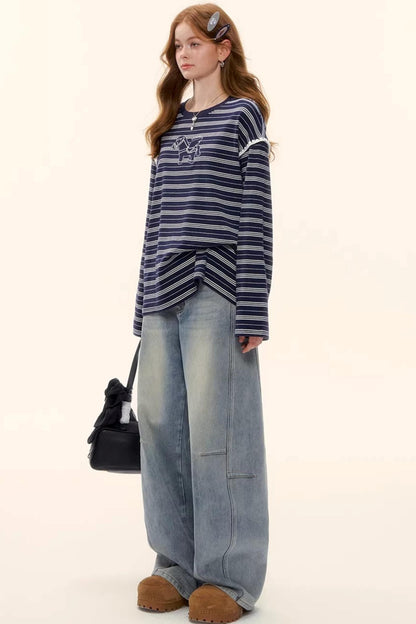 Striped Color-Blocked Crew Sweater