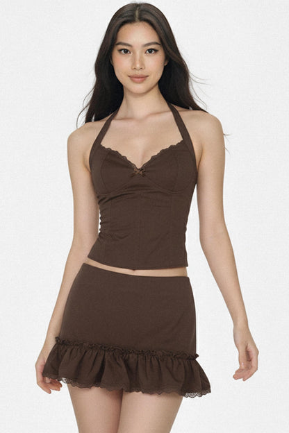 Retro Lace Patchwork Tank Top Set