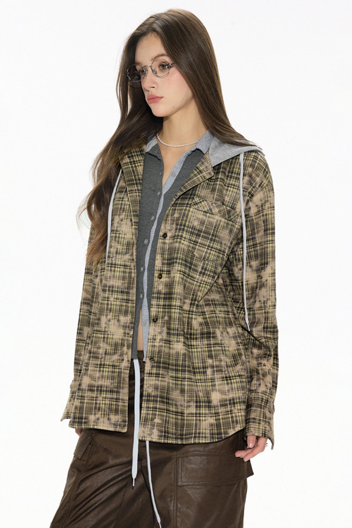 Distressed Green Plaid Shirt Jacket