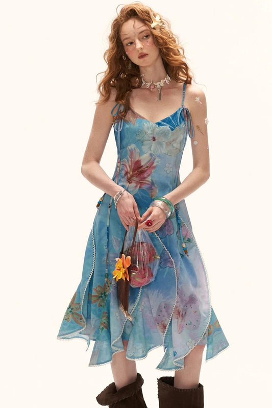 Blue Sea Floral Layered Dress