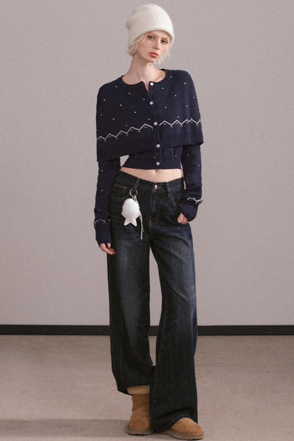 Navy Blue Knitted Cape Sweater