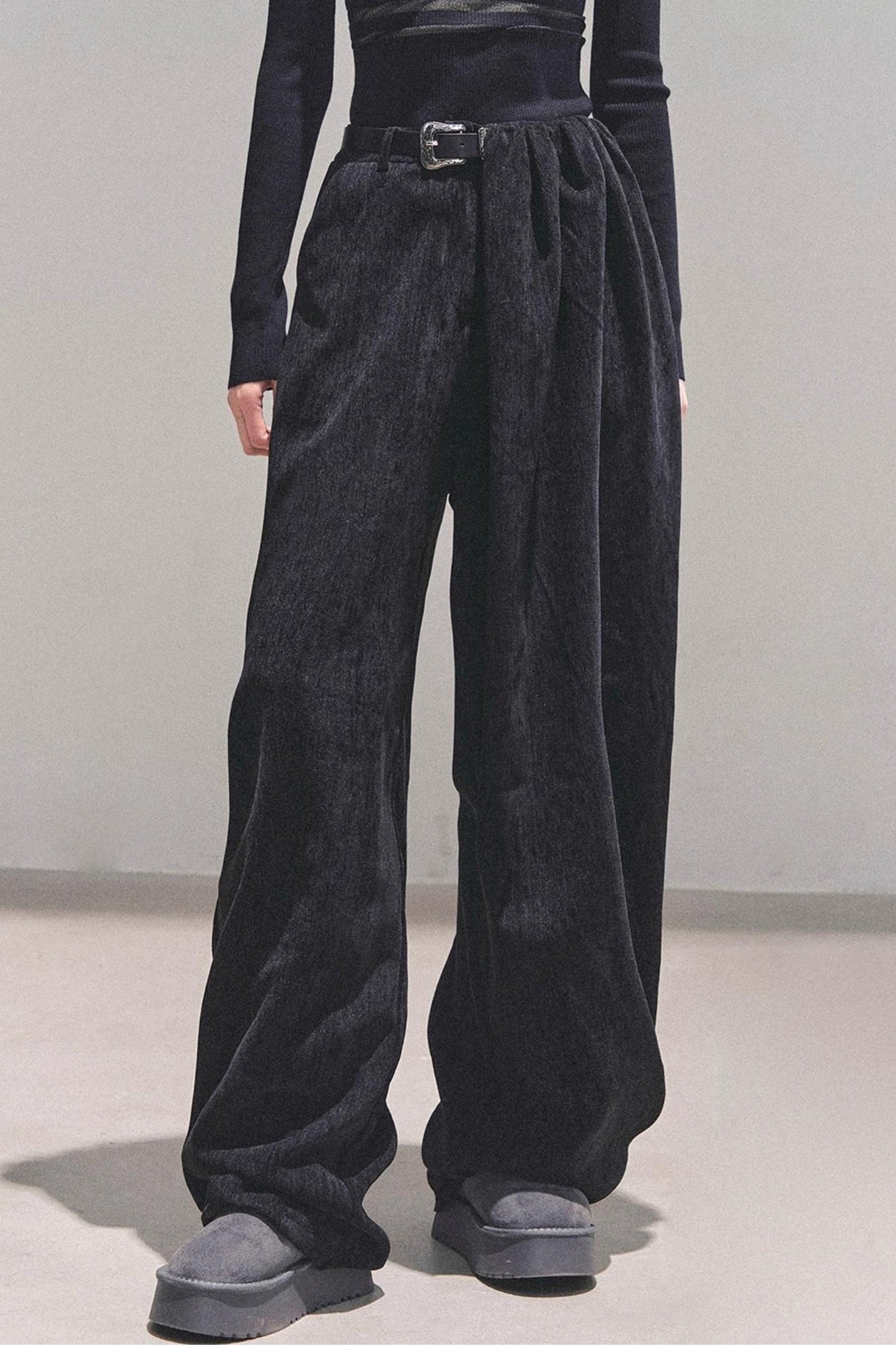 Fleece-Lined Wide-Leg Pants