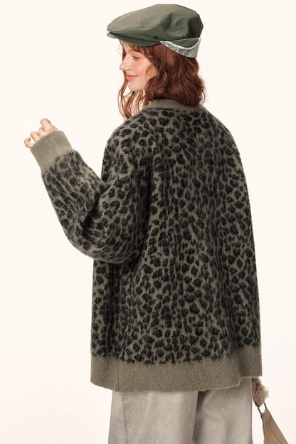 Leopard Print Jacquard Cardigan
