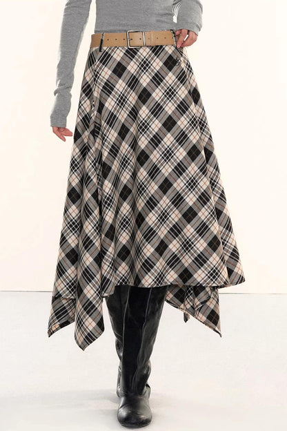 Plaid Asymmetrical A-Line Skirt