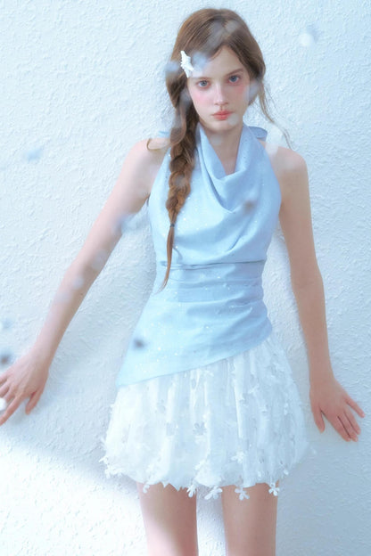 Beige Blue Swing Top