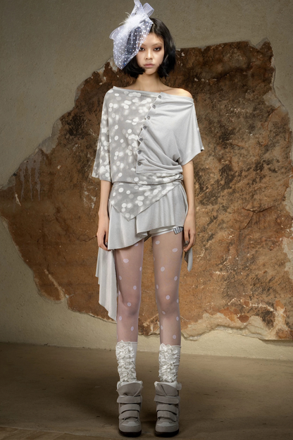 Patchwork Asymmetrical Off-Shoulder Top