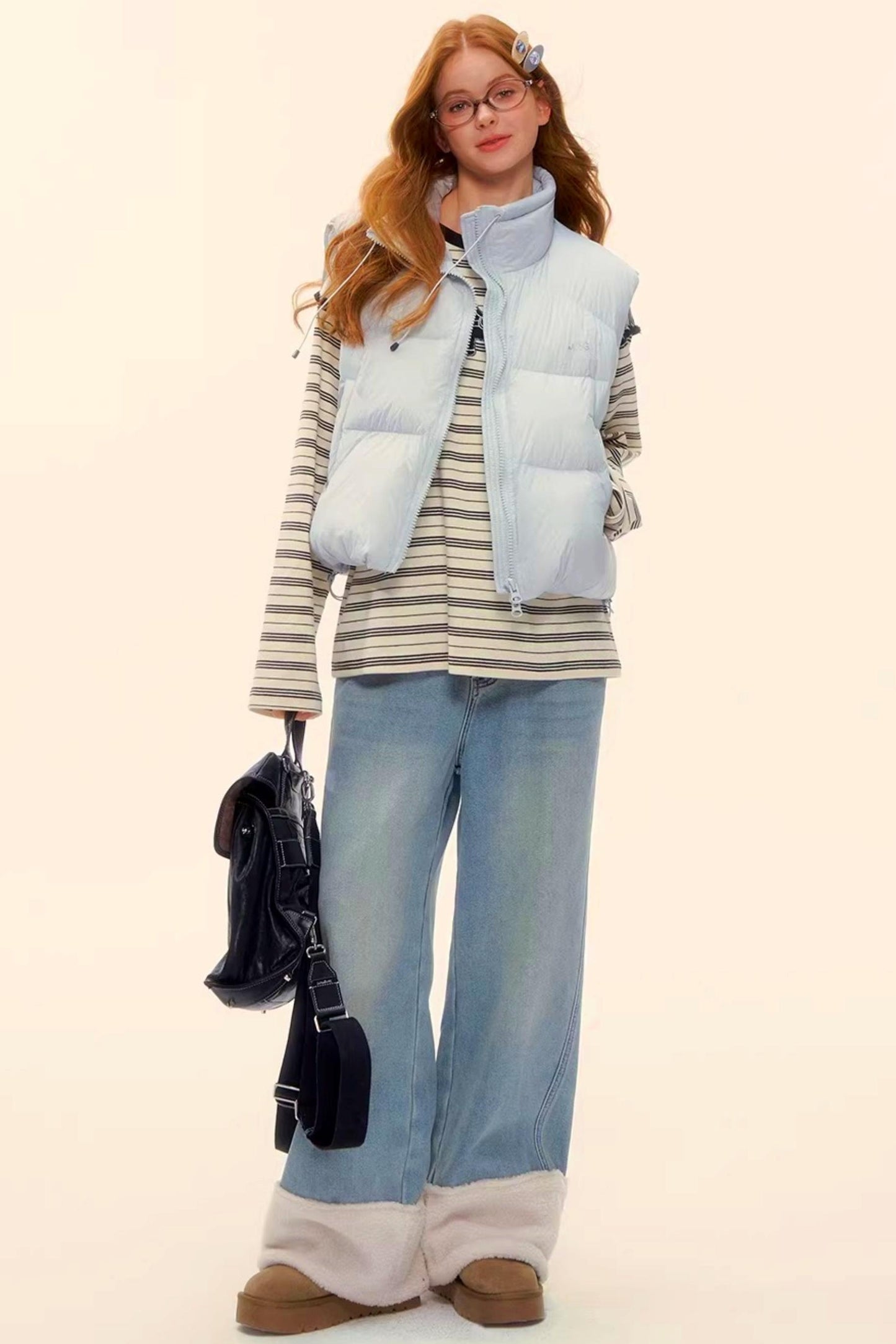 Wool Splicing Fleece-Lined Pants