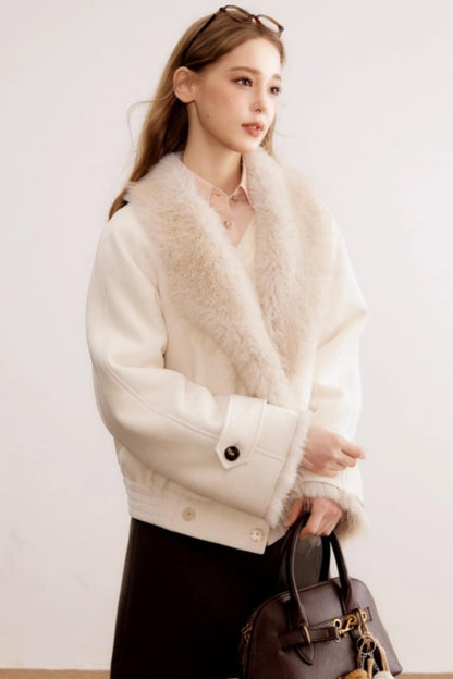 Fur Collar Leather Parka Coat