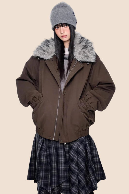 Large Fur Collar Parka Coat