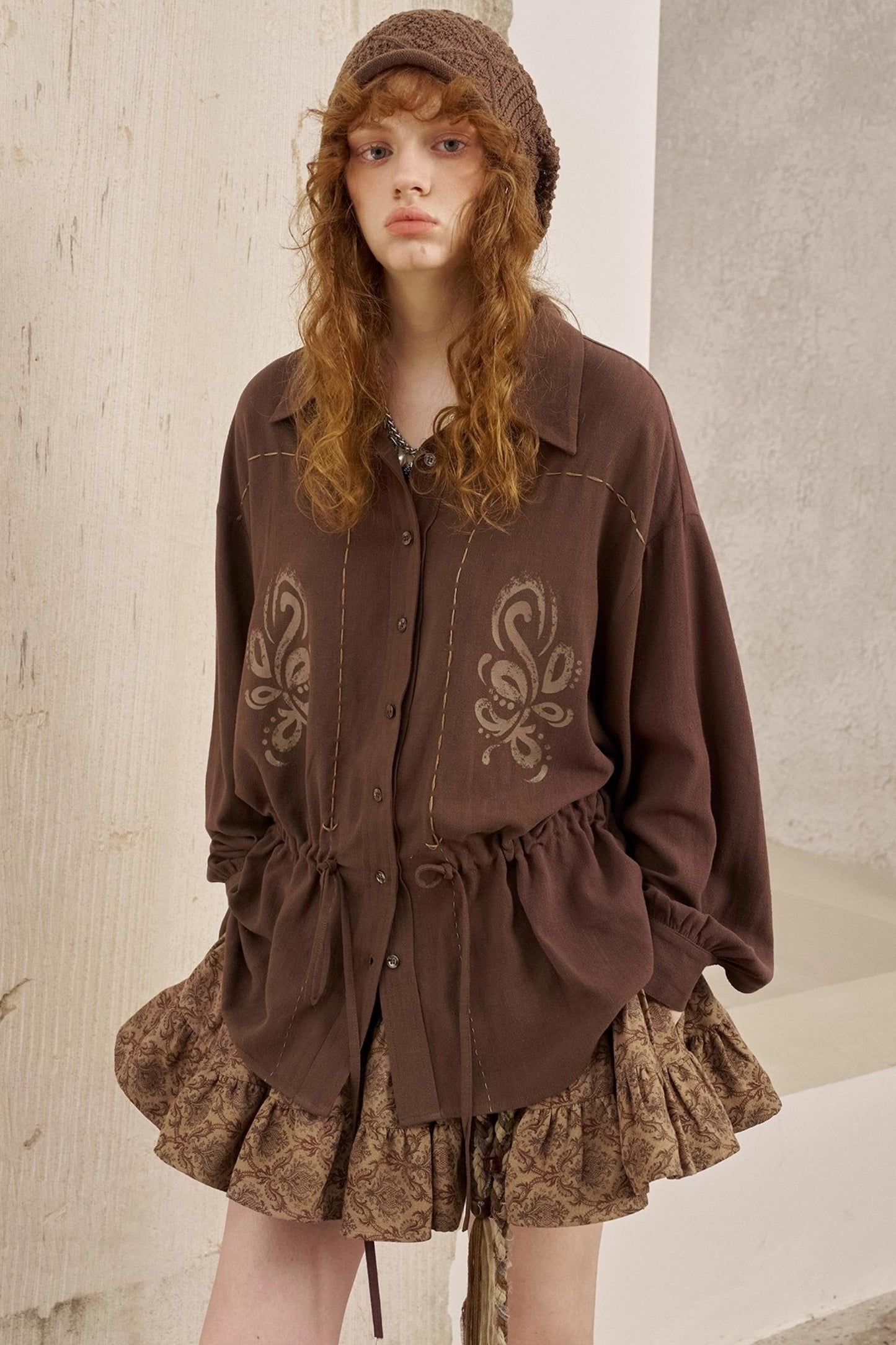 Vintage Striped Suede Embroidered Shirt