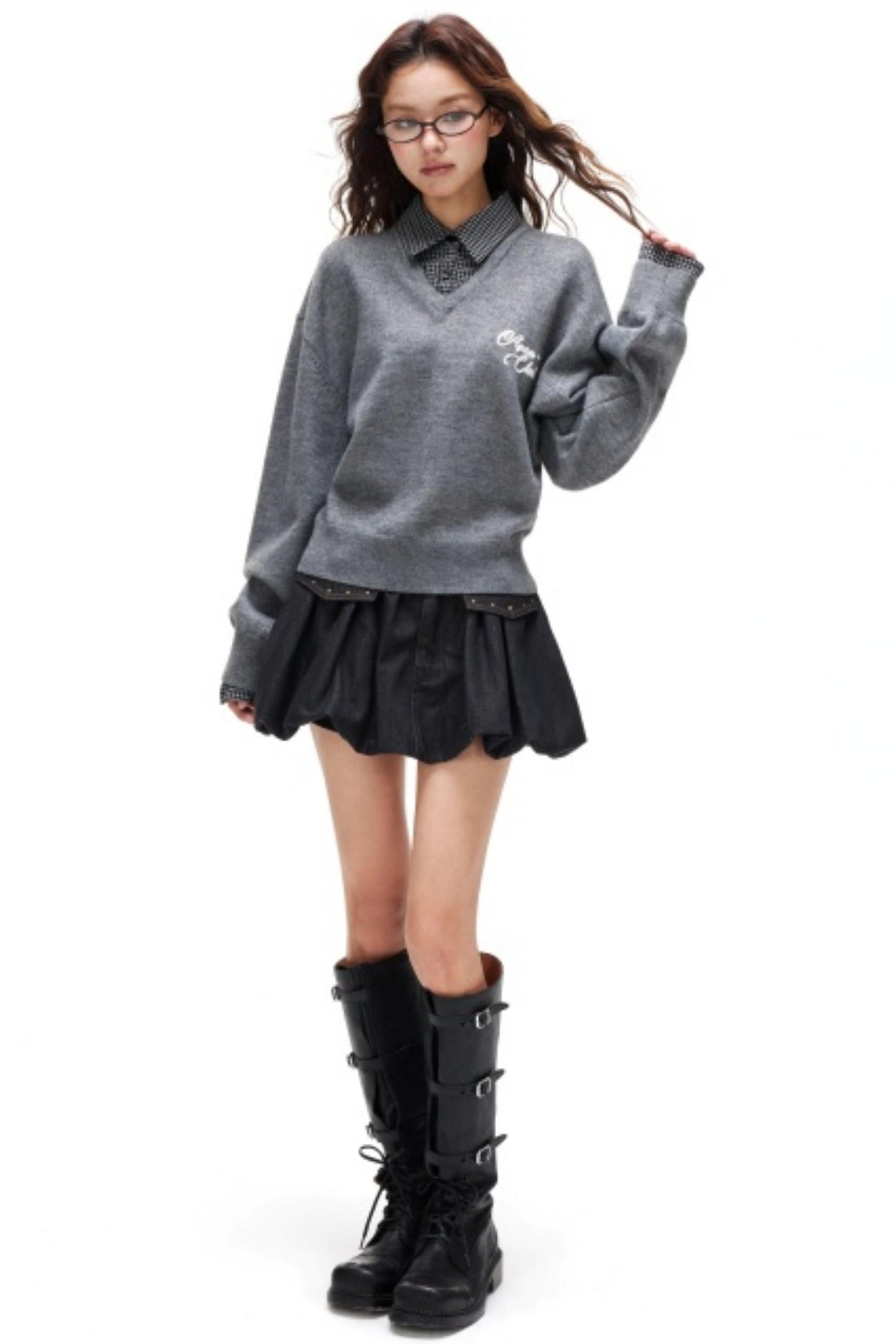 Plaid Patchwork Knit Sweater