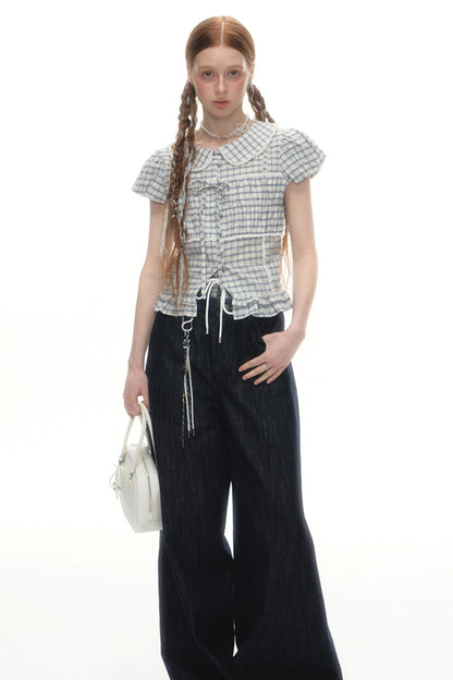 Designer Plaid Doll Collar Shirt