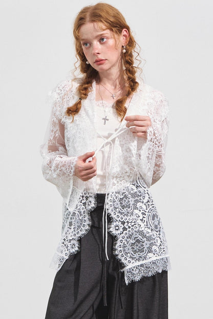 Hooded Panelled Lace Cover-Up Outer