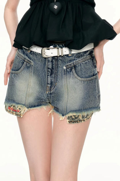 Leopard Denim Shorts