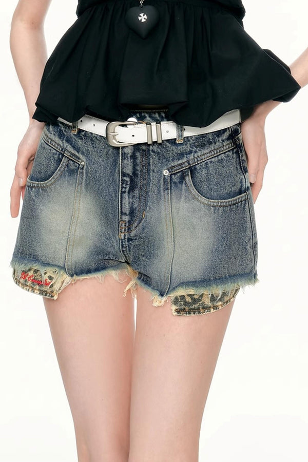 Leopard Denim Shorts
