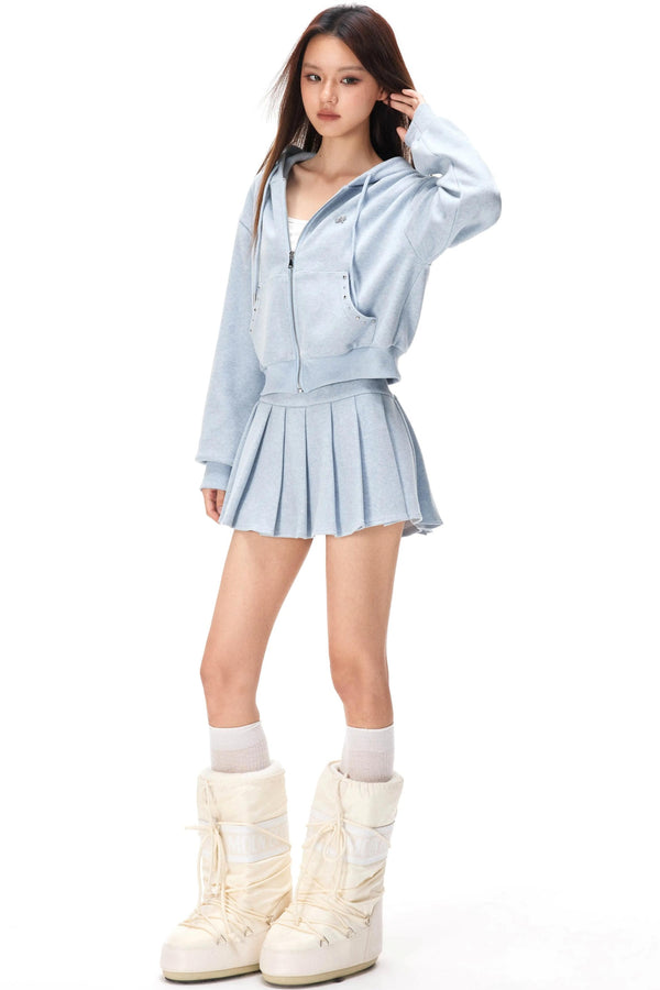 Pocket Studded Hooded Cardigan Set-Up