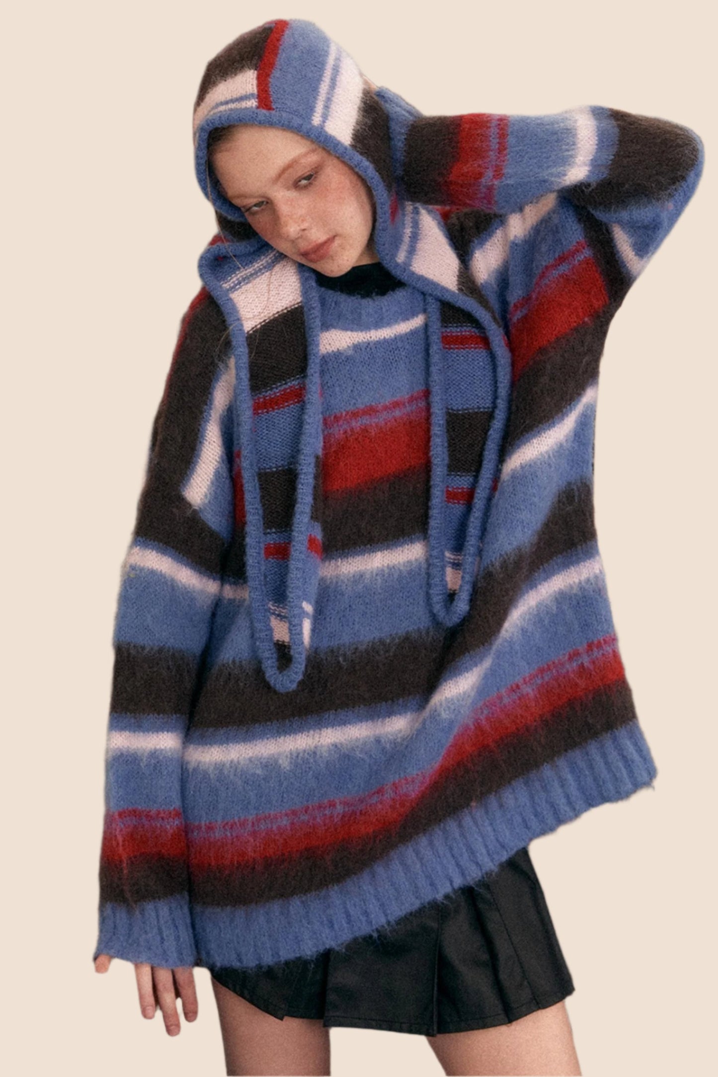 Vintage Hooded Slouchy Striped Pullover