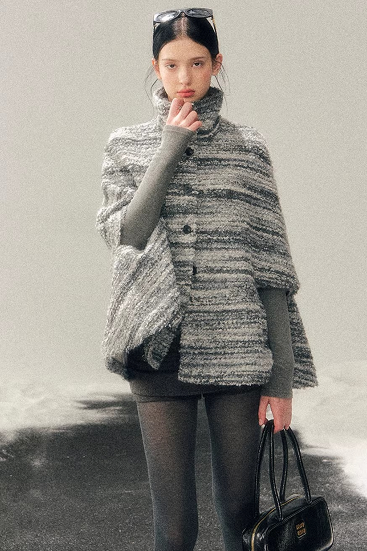 French Striped Wool Cape Coat