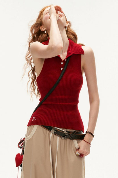 Long Sleeve Polo Vest Top Set-Up