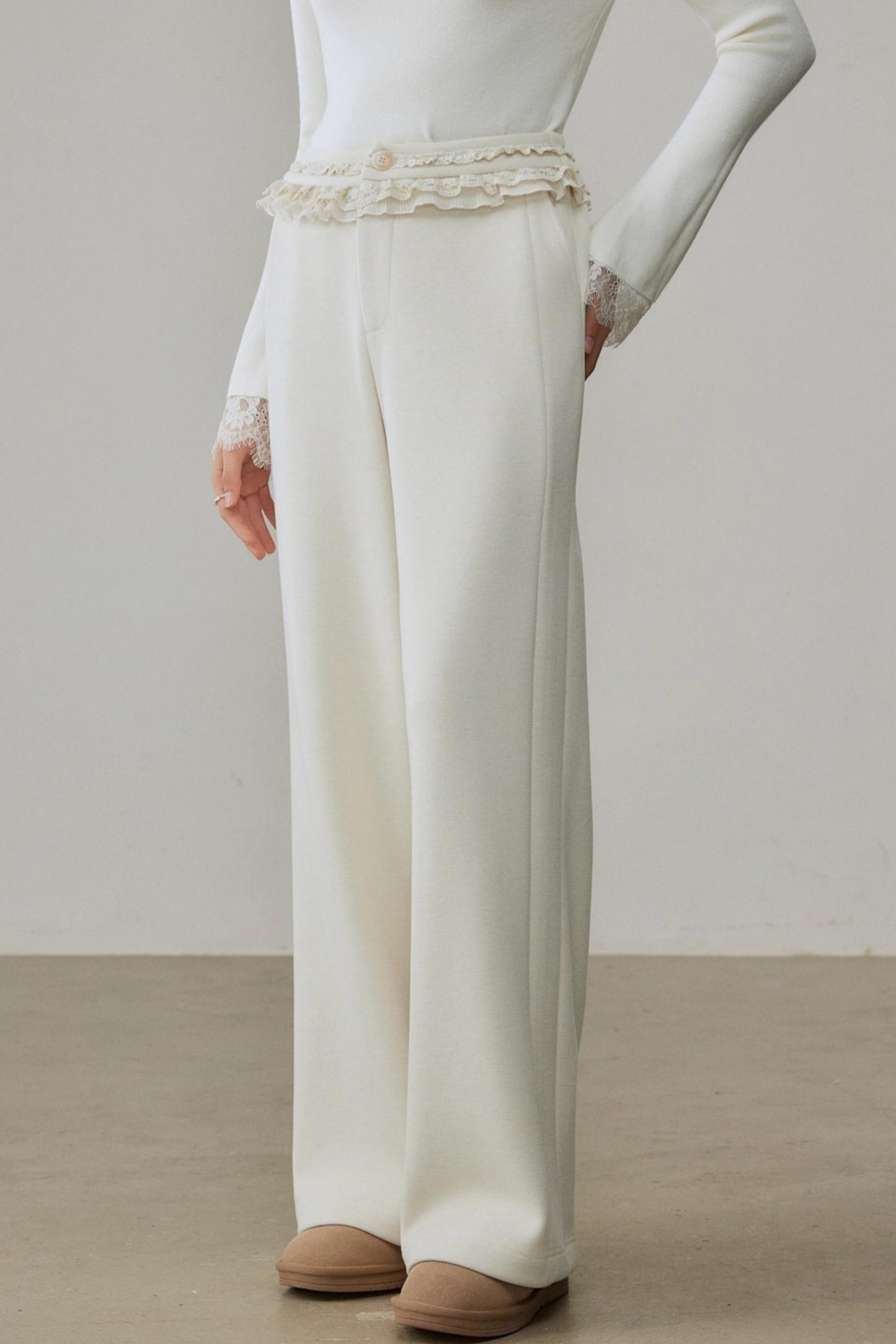 High-Waisted Velvet Wide-Leg Pants
